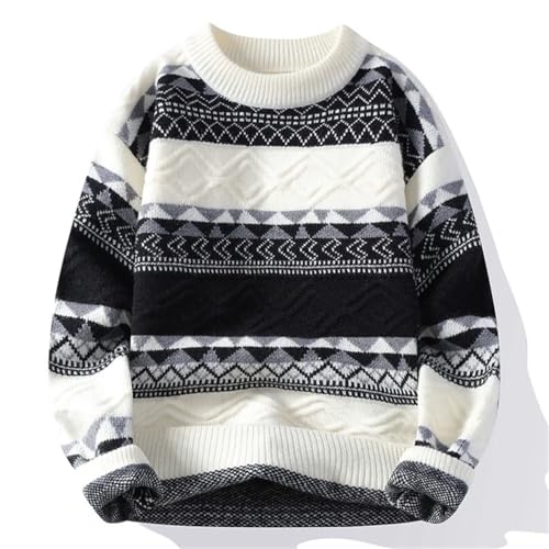 Men Patchwork Striped Sweater Knit Pullover Loose Fit Warm O-Neck Casual Winter Streetwear4