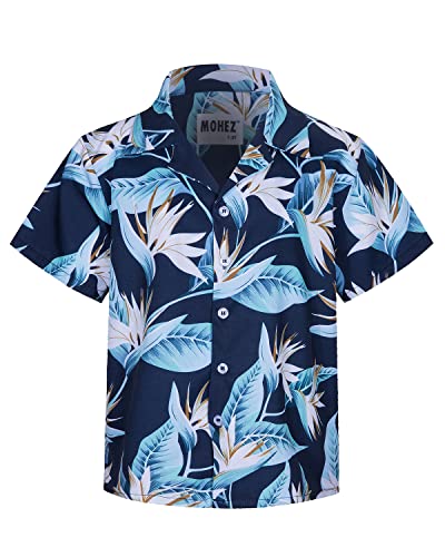 Mohez Little & Big Boys Hawaiian Shirts Short Sleeve Floral Summer Beach Tropical Casual Aloha Luau Shirts Top For Kids Navy 11-12 Years Old #TOP28