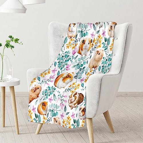 Guinea Pig Blanket Gifts - 50x60 Inches Cute Throw for Girls & Boys - White Soft Fuzzy Blankets for Bed, Couch & Living Room