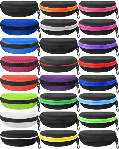 Image of Treela 24 Pcs Sunglasses Case Portable Travel Hard Shell Zipper Frame Summer Eyeglasses Case with Plastic Hook for Women Men