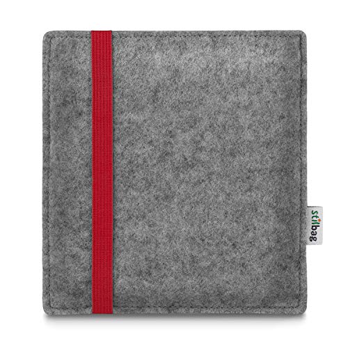 stilbag Funda León para Tolino Vision 6, fieltro de lana, fabricado en Alemania, color gris claro y rojo