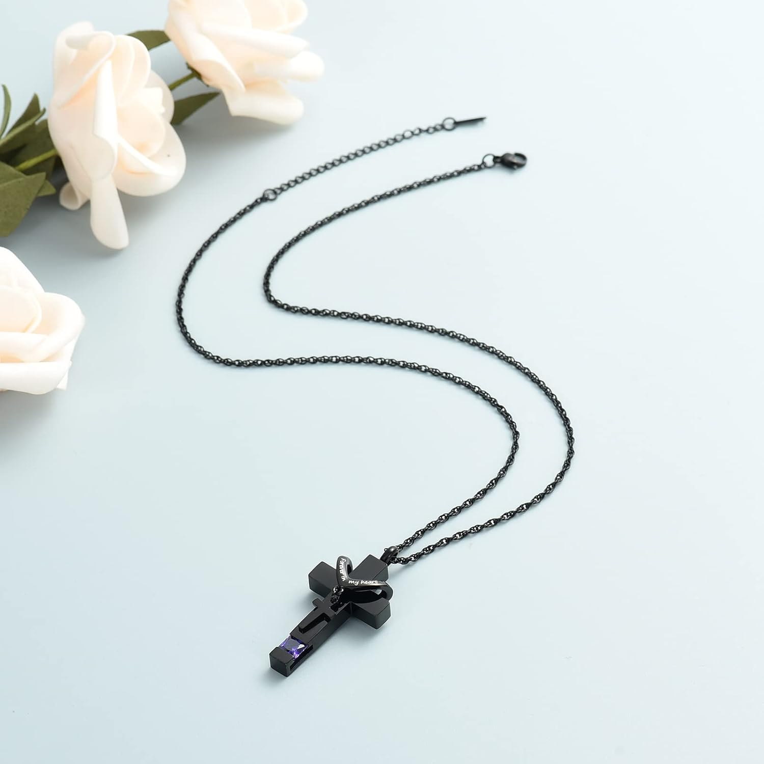 shajwo Cross Urn Necklace for Ashes Birthstone Rose Flower Cremation Jewelry for Women Gilrs Keepsake Memorial Ashes Pendant - Image 5