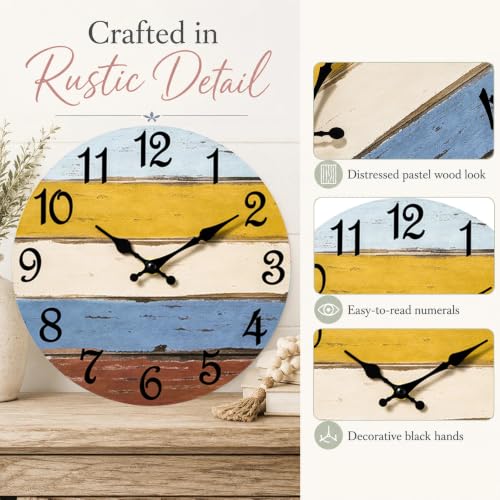 Image of CHYLIN Wall Clock Silent Non-Ticking Battery Operated Colorful Retro