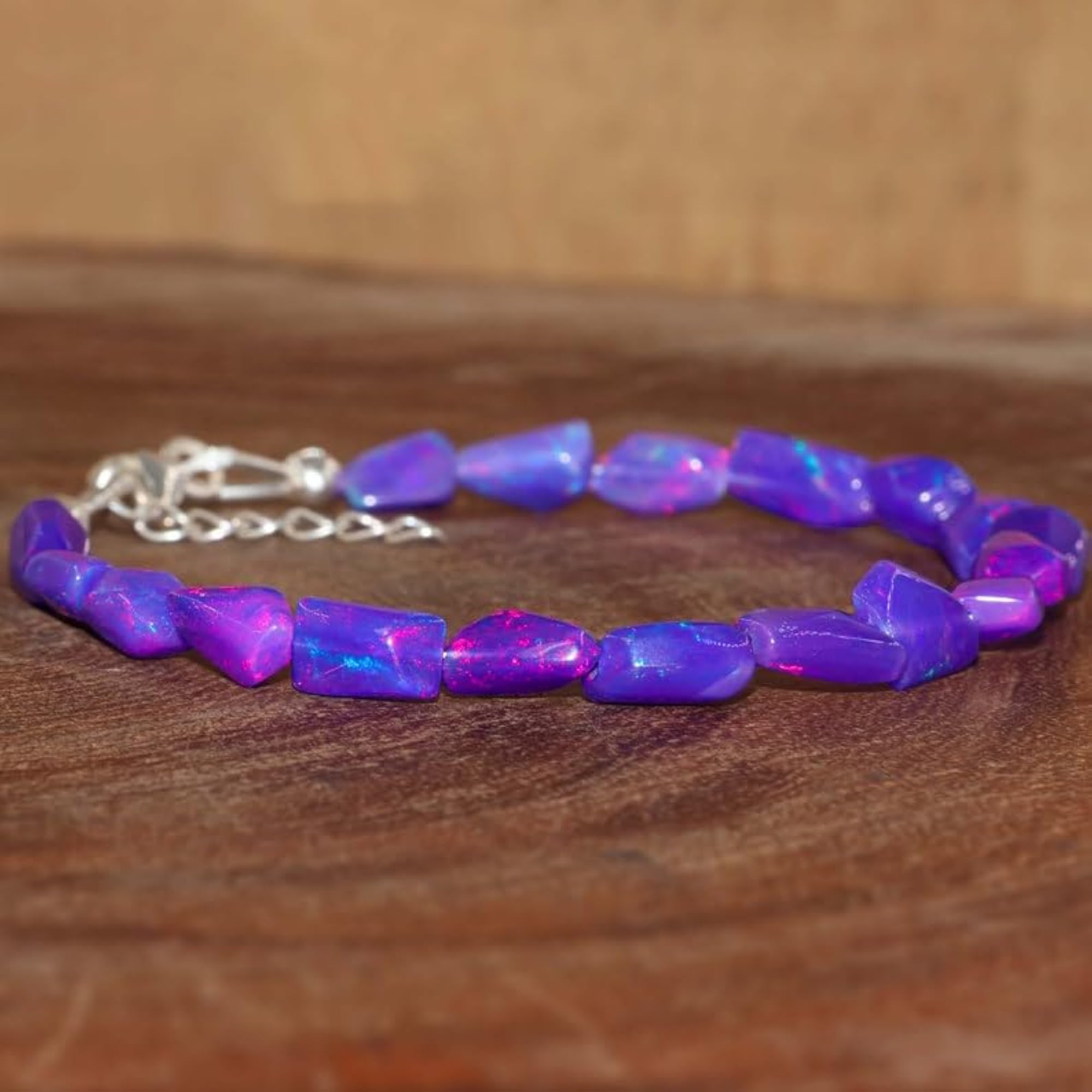 Ethiopian Opal Tumble Beaded Bracelet, Adjustable Multicolor