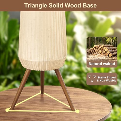 61'' Oatmeal Fabric Pleated Floor Lamp, Walnut Wood Tripod Base - Image 4