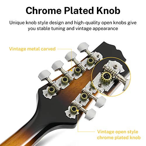 Donner A Style Mandolin Instrument Sunburst Beginner Adult Acoustic Mandolin Musical Instrument Mahogany 8 String, Bundle With Tuner String Bag Guitar Picks,DML-1 by Donner - Image 3