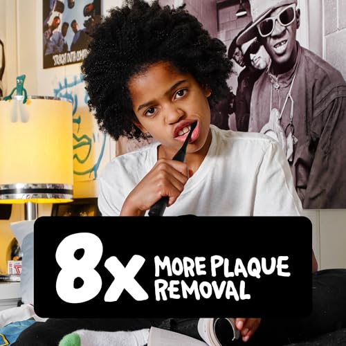 Image of Made by Dentists Sonic X Electric Toothbrush - Rechargeable Kids Sonic Toothbrush, 8X Plaque Removal, 2 Speed Modes, 2-Minute Timer 6 Brush Heads Included, Tweens Ages 7+, Bad to The Bone Edition