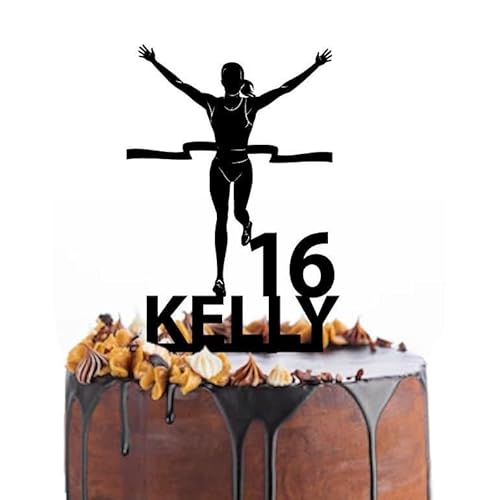 Personalized Birthday Cake Topper Female Marathon Runner Figurine, Custom Acrylic Sports Theme Party Decoration, Unique Happy Birthday Sign, Fun Running Cake Decor Gift