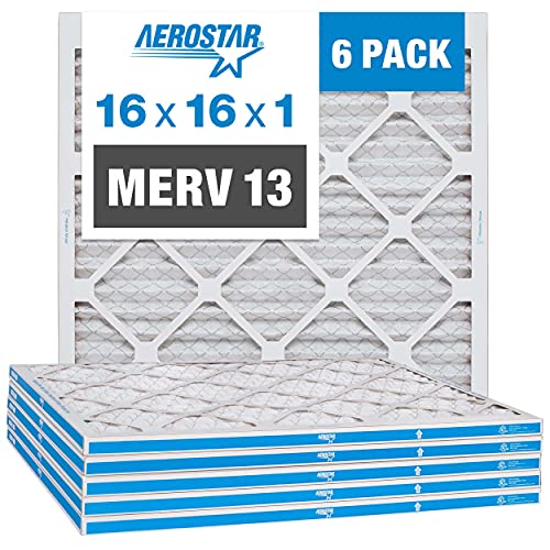 Aerostar 16X16X1 Merv 13 Pleated Air Filter, Ac Furnace Air Filter, 6 Pack (Actual Size: 15 3/4"X15 3/4"X3/4") #TOP26