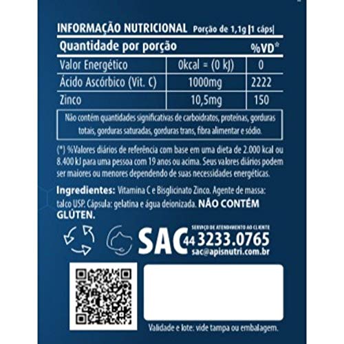 Vitamina C+Zinco Apisnutri 1100mg 60 Cápsulas