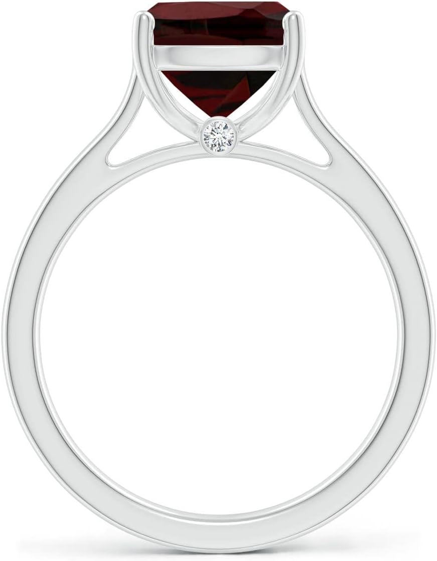Angara Cushion Garnet Solitaire Ring in Sterling Silver/14K Solid Gold/Platinum | Natural Garnet Solitaire Ring for Women | January Birthday, Anniversary, Gemstone Jewelry Gift - Image 2