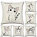 Mali Set di 6 Pezzi Lino Copertura del Cuscino Cartone Animato Gatto Serie Bello Gattino Fodera per Cuscino 45 * 45cm