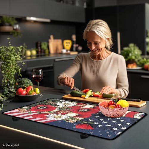 Image of Electric Stove Top Covers Heat Resistant Glass Ceramic Cooktop Cover Mat Multipurpose Kitchen Scratch Resistant Flat Top Stove Cover, 29 x 21 Inch, American Flag Floral Print