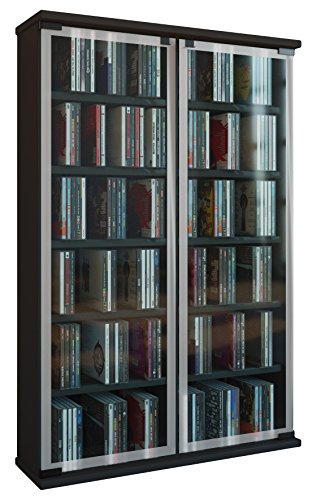 VCM 30051 Galerie Meuble CD/DVD pour 300 CDs Bois/Verre Noir 91,5 x 60 x 18 cm