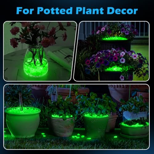 Image of NAMTSO Green Glow in the Dark Rocks Outdoor Garden Decor, 200 pcs, 0.95 lbs | Large 0.6 inch-1.1 inch /pc, Resin Glowing Pebbles, Luminous Stones for Landscaping, Patio, Backyard, Lawn, Aquarium & Fish Tank Decor