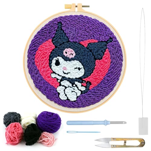 Image of PATPAT 20x20CM DIY Tufting Art Craft Kit Cute Punch Needle Kit Embroidery Kit for Beginners DIY Hoop Embroidery Kit with Embroidery Punch Needles, Hoop, DIY Art Kit Gift for Kids Adults