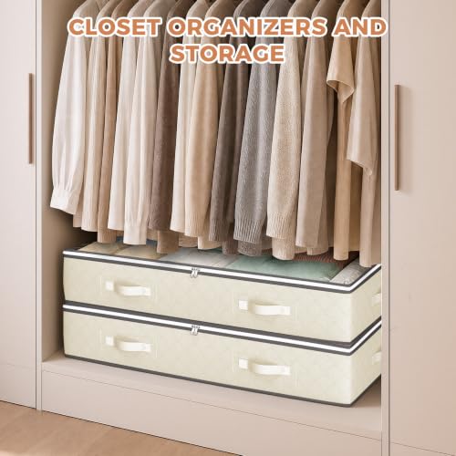 Image of Budding Joy 4 Pack Under Bed Storage Containers with Clear Lids, Beige