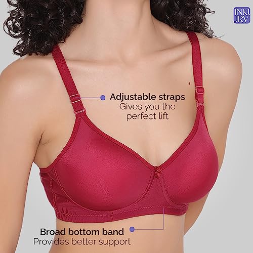 Image of INKURV Lightly Padded T-Shirt Bra for Women- Padded, Non-Wired, Full Coverage, Seamless Cups, Multiway Bra for Girls, Daily use Bra with Detachable Straps- Lily