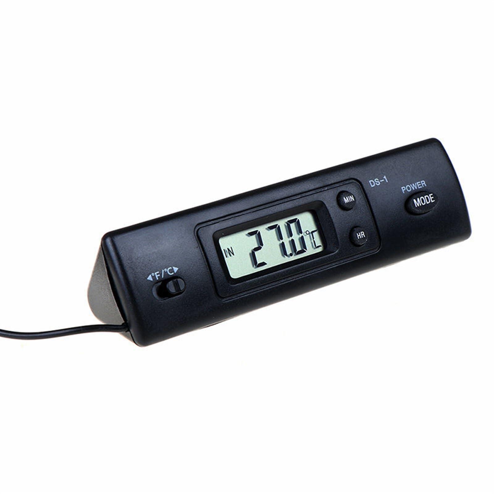 Termometr samochodowy DS-1, wyświetlacz LCD, zegar °C/°F, czujnik temperatury, termostat wewnętrzny/zewnętrzny z czujnikiem pojazdu
