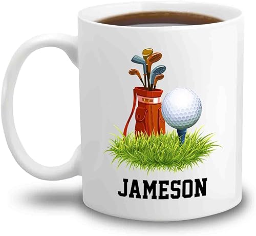 Taza de café blanca con nombre personalizado de 11 y 15 onzas, taza de café de viaje para jugadores de golf, fanáticos del golf, entrenadores de