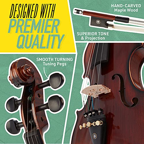 Image of Mendini By Cecilio 1 /2 Violin Set For Beginners, Black Solid Wood - Acoustic Violins Set with Hard Case, Tuner, Shoulder Rest, 2 Bows, Rosin, Bridge & Strings (Flamed)