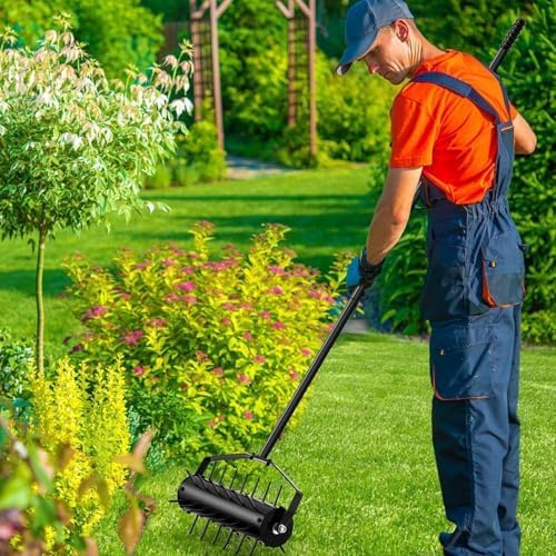 Aérateur de pelouse manuel robuste de 40 cm avec poignée amovible de 120 cm, outil rotatif en acier robuste pour jardin et cour