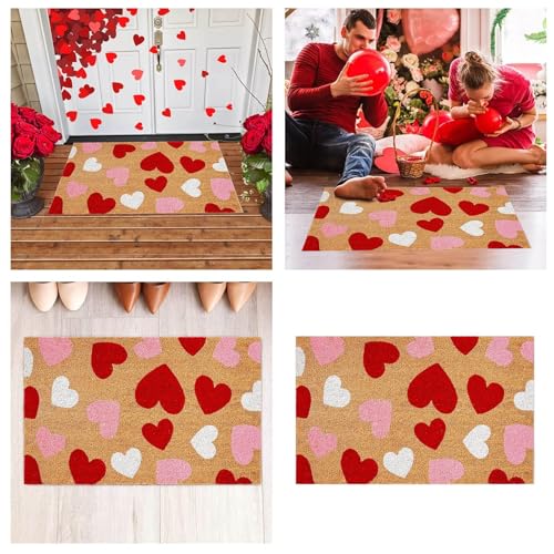 2026 Alfombra Sala de Estar Alfombra de Entrada de San Valentín Antideslizante para Interior Exterior Divertido Felpudo con Corazón Rojo (B, Talla Única)