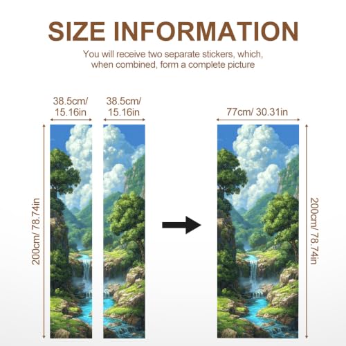 Image of Painted Forest Waterfall Mountain Gorge Door Mural 30.31x78.74in