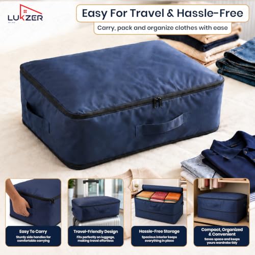 Image of Lukzer 12PC Expandable Self Compression Storage Bag for Clothes, Sarees, Blankets, Comforters & Bedding | 2 Layer Large Capacity Space Saving Wardrobe Storage Organizer | No Vacuum Needed (Nylon /Blue)