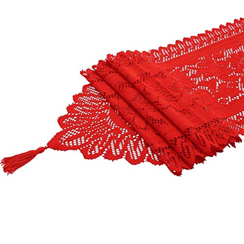 Chemin de table rouge polyester effet dentelle lavable pour embellir vos réceptions - 7