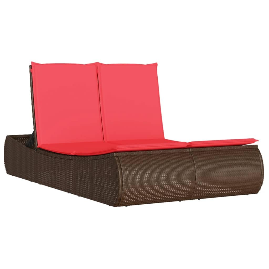 vidaXL Chaise Longue Double avec Coussins Marron résine tressée