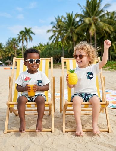 Image of JunNeng Toddler Baby Boy Shorts Sets Hawaiian Outfits,Summmer Hawaiian Shirt+ Elastic Shorts Vacation Clothes