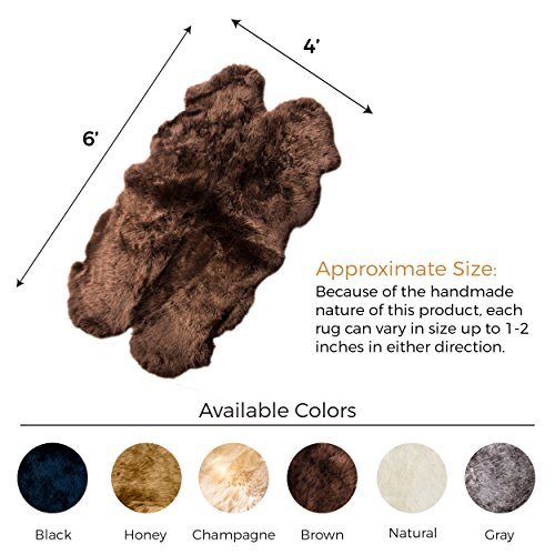 Super Area Rugs Genuine Large Sheepskin Rug 4X6 Fluffy & Soft Area Rug, Brown, Quarto #TOP1