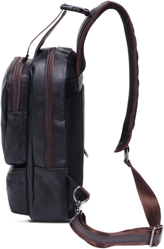 QICHUANG Men Sling Bag PU Leather Unbalance Chest Shoulder Bag with USB Charging Port Gift for Men