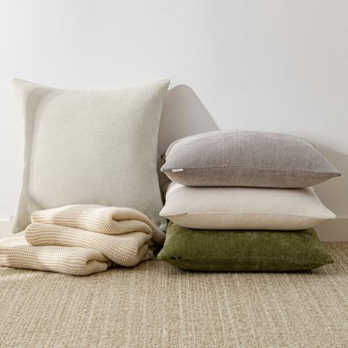Image of a moment Pack of 2 Decorative Chenille Throw Pillow Covers with Twill Cushion Covers for Sofa Living Room Couch Bed 26x26 Inch,Raw White