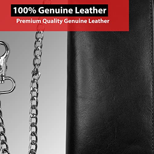 Ibro Motorcycle Chain Wallet For Men – 100% Natural Genuine Leather, Long Trifold Rfid Blocking, Credit Card Money Organizer - Men’s Trucker Biker Metal Chain Wallets Black #TOP3