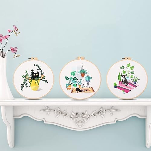 Miniatura 7 de SIMEIQI Kit de bordado de 3 juegos para principiantes con patrón e instrucciones (idioma español no garantizado), kit de punto de cruz para adultos,