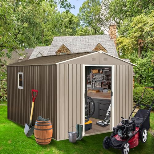108ftoutdoormetalstorageshedlargegardenshedswithfloorbasewindowslidingdoorsandpadlockforgardenbackyardlawneasytoassemblegrey Urban Country Home Decor 108ft outdoor metal storage shed large garden sheds with floor base windowsliding doors and padlock for gardenbackyardlawneasy to assemblegrey urban country home decor