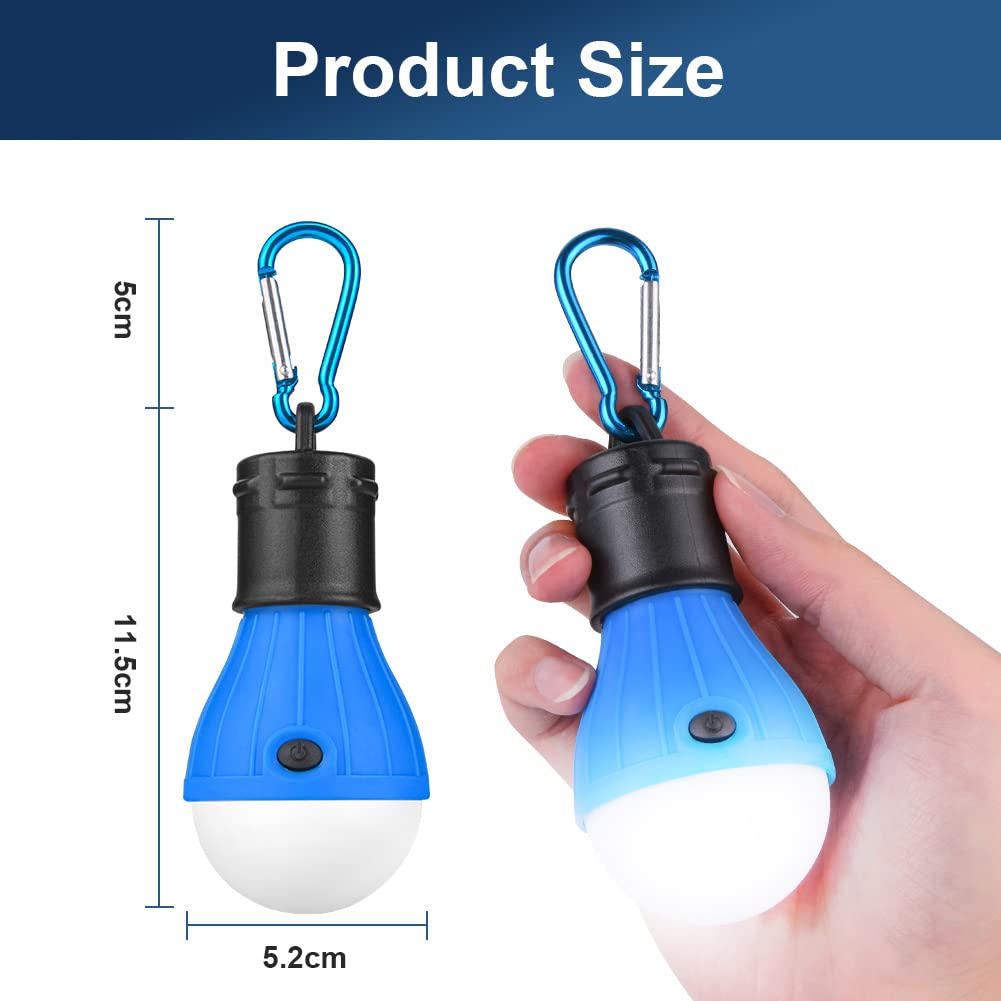 Flintronic 4 Piezas LED Lámpara Camping, Bombillas LED de Camping con Mosquetón, Mosquetón Camping LED Lámpara para Pesca, Luz Tienda de Campaña Emergencia Exterior para Caza, Senderismo, Montañismo