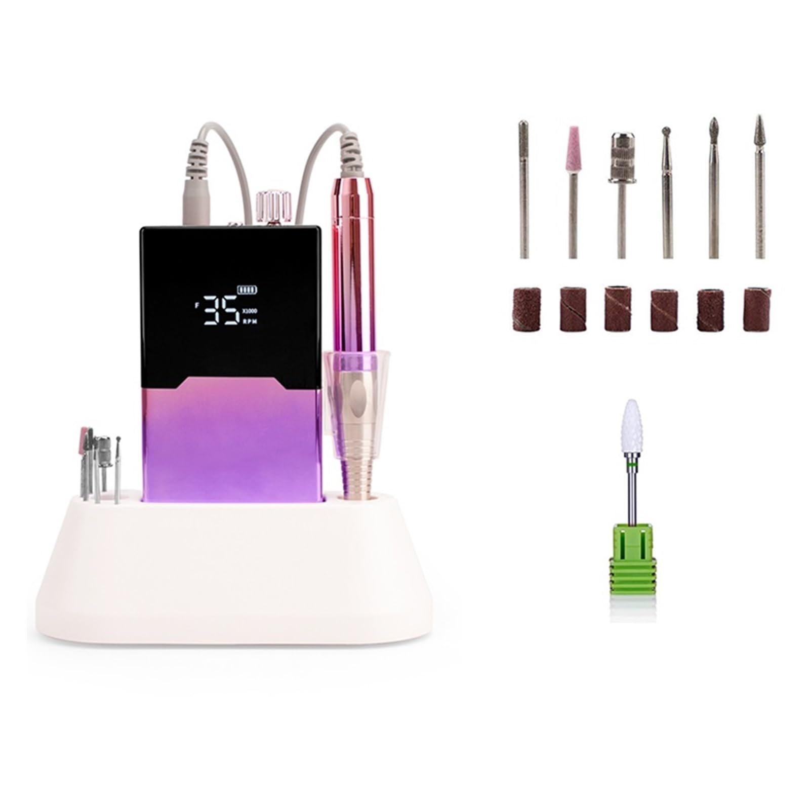 Torno de Uñas Eléctrico, Lijadora de uñas eléctrica sin escobillas, 35000RPM, taladro de uñas portátil profesional for pulir, molino de torno recargable for manicura(Purple)