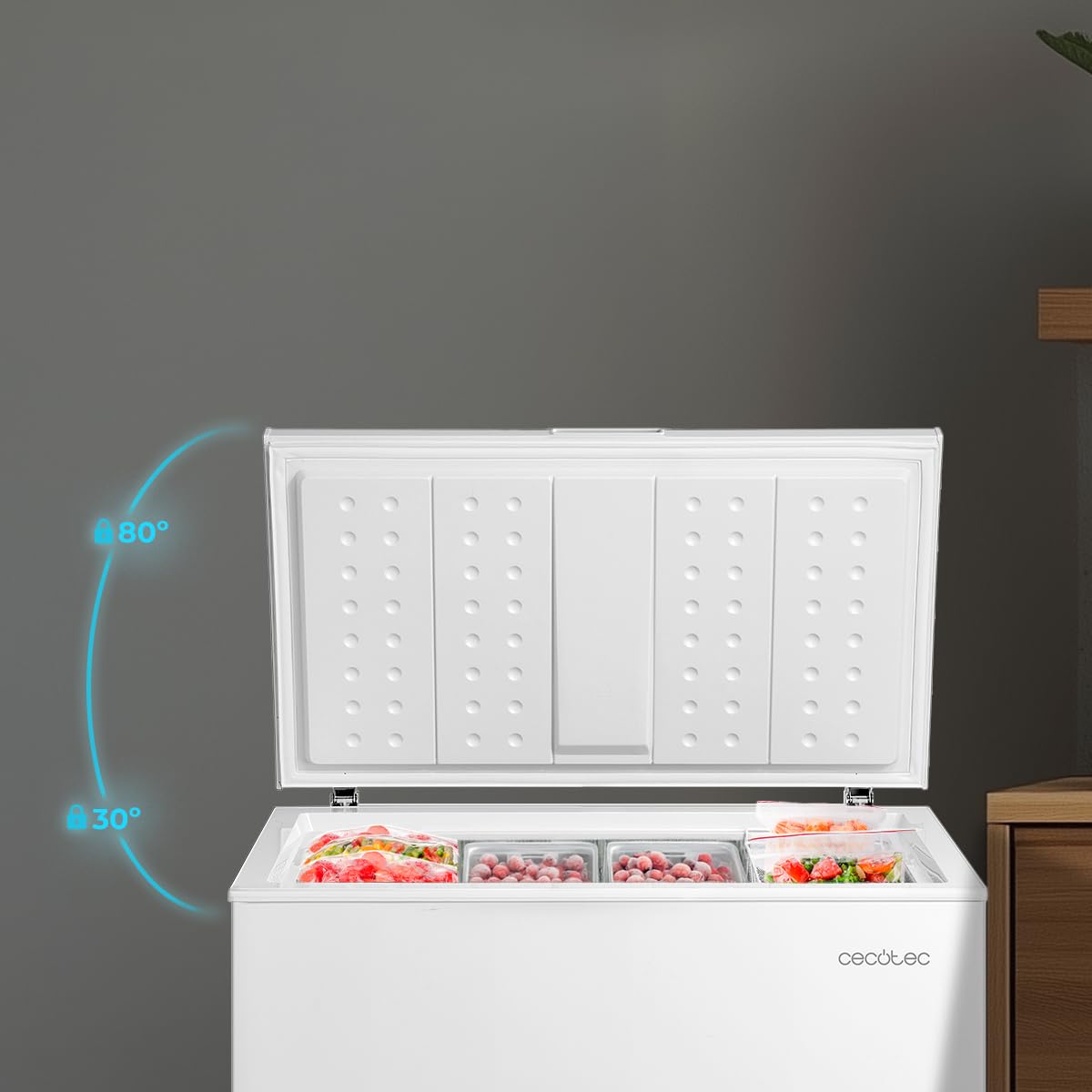 Cecotec Congelatore Orizzontale 198L Bolero CoolMarket Chest 198P White E. Cestello con Maniglie, Controllo Elettronico LED, UltraContact D-Cool, Dual Function, Porta ZeroG (80º-30º), Fast Freezing