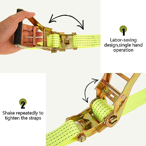 Image of 2 Pack 2 Inch Ratchet Straps Heavy Duty 20ft Tie Down Straps Ratchet with Double J Hook, 8000 LBS Break Strength, Cargo Ratchet Straps for Truck, Trailers, Motorcycles, Kayaks, Car Roof