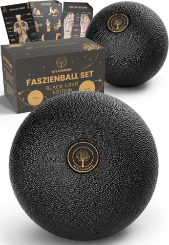 M.S.Lemberg Faszienball 2er Set [6cm & 8cm]- Massageball für gezielte Selbstmassage der Faszien - Fuß Rücken Nacken Schultern Beine - Faszienkugel Massage Ball klein - Black Orbit Edition
