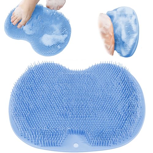 Shower Foot Scrubber Wall Mounted Bath Massage Pad Back Scrubber Back with Non Slip Suction Cups to Improve Circulation Soothe Achy Feet (Blue)