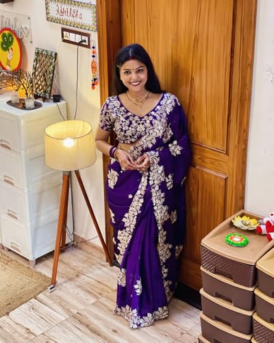 Image of Yashika Women's Organza Satin Butti Work With Zari Lace Border Embroidered Saree| Women Sari