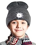 Deilin Skullies & Beanies für Jungen, USB Wiederaufladbare Mützen mit 3 Modi & 4 LED Scheinwerfer Freihändig Gestrickte Taschenlampenmütze Winter Warme Strick Mützen für Mädchen, Dunkelgrau