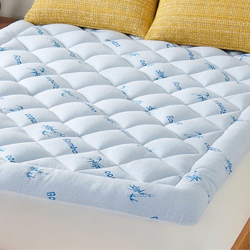 KRIMANO Queen Mattress Topper, Viscose Derived from Bamboo Thick Pillow Top Mattress Pad with Deep...