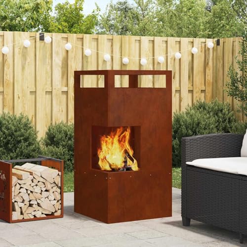 sephironlbb Brasero marrón de acero resistente a la intemperie, 50 x 50 x 100 cm, rectangular, portátil y resistente al calor, ideal para jardín, terraza, exterior, proporciona calidez y ambiente