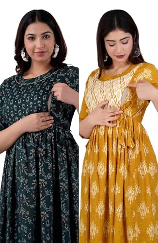 Image of Women's Maternity Kurti for Feeding Zippers | Feeding Kurti with Concealed Zip for Pre & Post Pregnancy |Maternity Dresses for Women (Combo Pack of 2 Kurti)