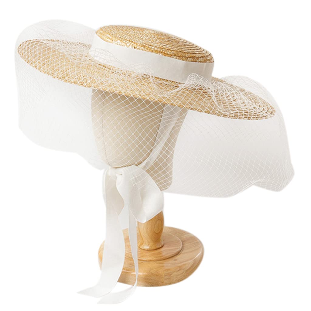 Sombrero trenzado de paja para niñas, playa, vacaciones, a prueba de sol, tamaño ajustable con decoración de granadina, unisex, SPF de ala ancha